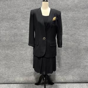Vintage Kasper For A.S.L. Dress Jacket 2 Piece Set Womens 12 Black Hong Kong